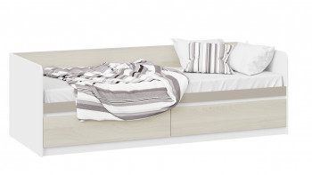Кровать «Сканди» с 2 ящиками Дуб Гарден/Белый/Глиняный серый в Юном Ленинце - yunyj-leninec.mebel54.com | фото