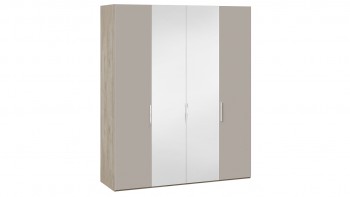 Шкаф комбинированный с 2 глухими и 2 зеркальными дверями «Эмбер» Баттл Рок/Серый глянец в Юном Ленинце - yunyj-leninec.mebel54.com | фото